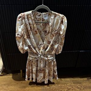 Misa Los Angeles Marble Print Mini Dress - Cream and Brown